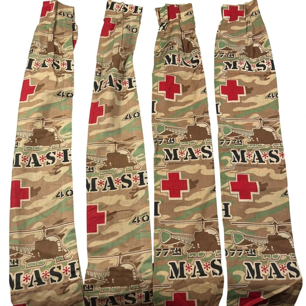 Vintage MASH 4077th Camouflage Curtains 4 Panels Red Cross Helicopter 58x35 Rare